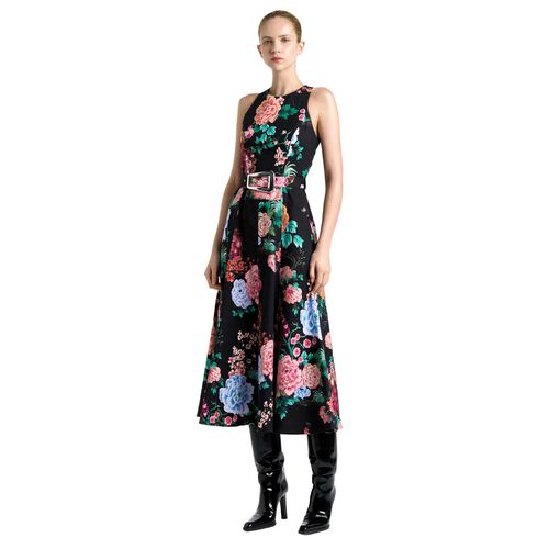 Cue Black Peacock Garden Faille Midi Dress